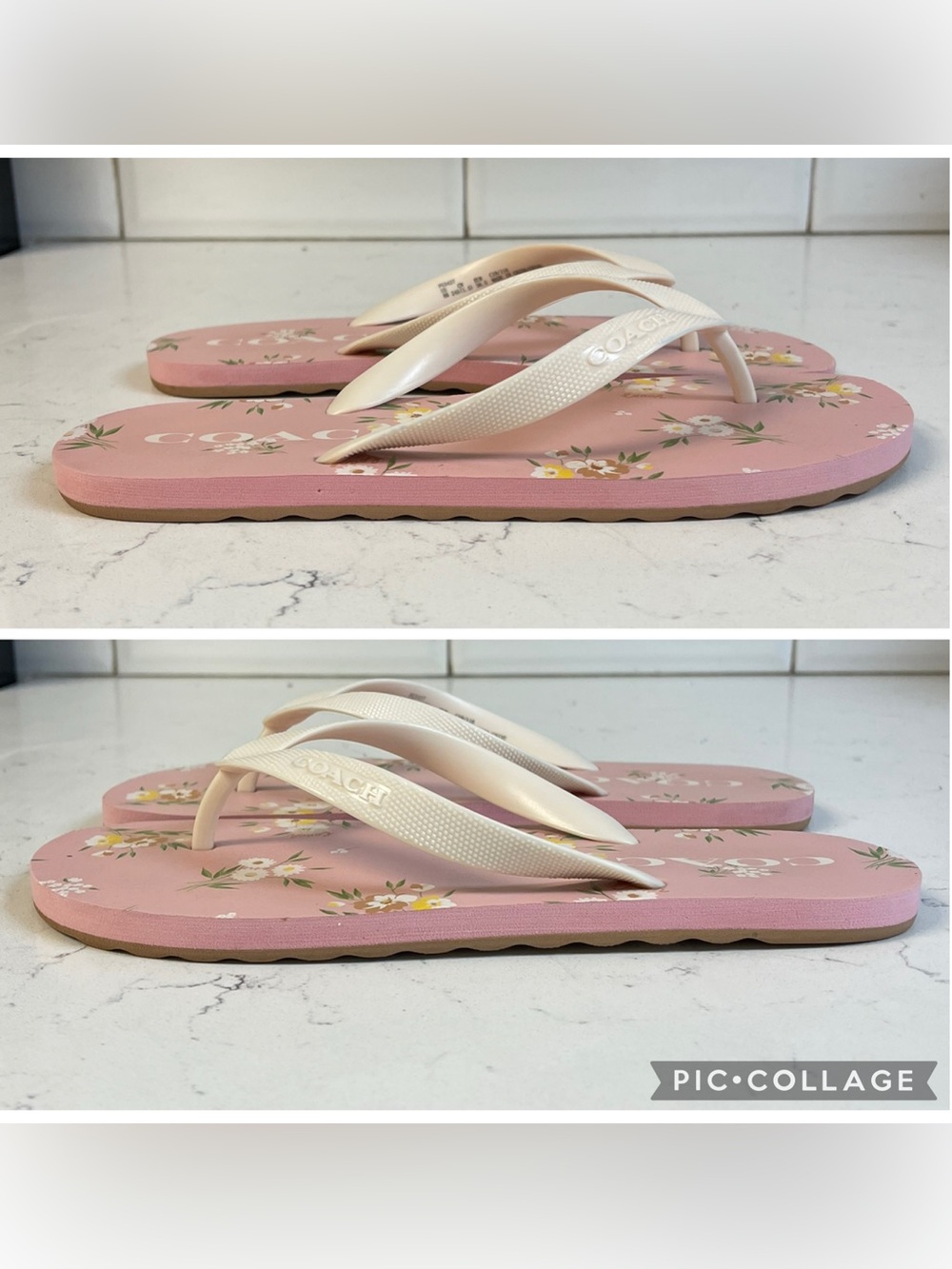 Coach “Zak” FG3437 Pink Floral Rubber Flip Flops Size 8 - Picture 16 of 17